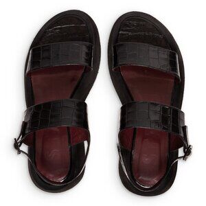 STAUD Womens Black Crocodile Nicky Wedge Leather Slingback Sandal 36